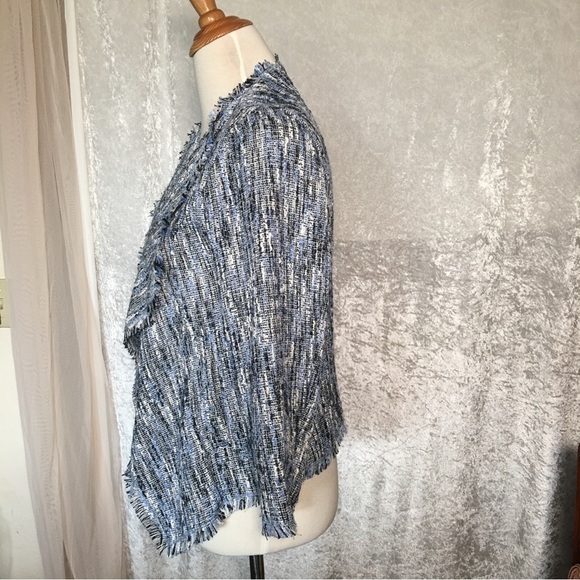 Roz & Ali Open Tweed Blazer in  lightweight Blue white Fringed  Size M - Picture 4 of 12